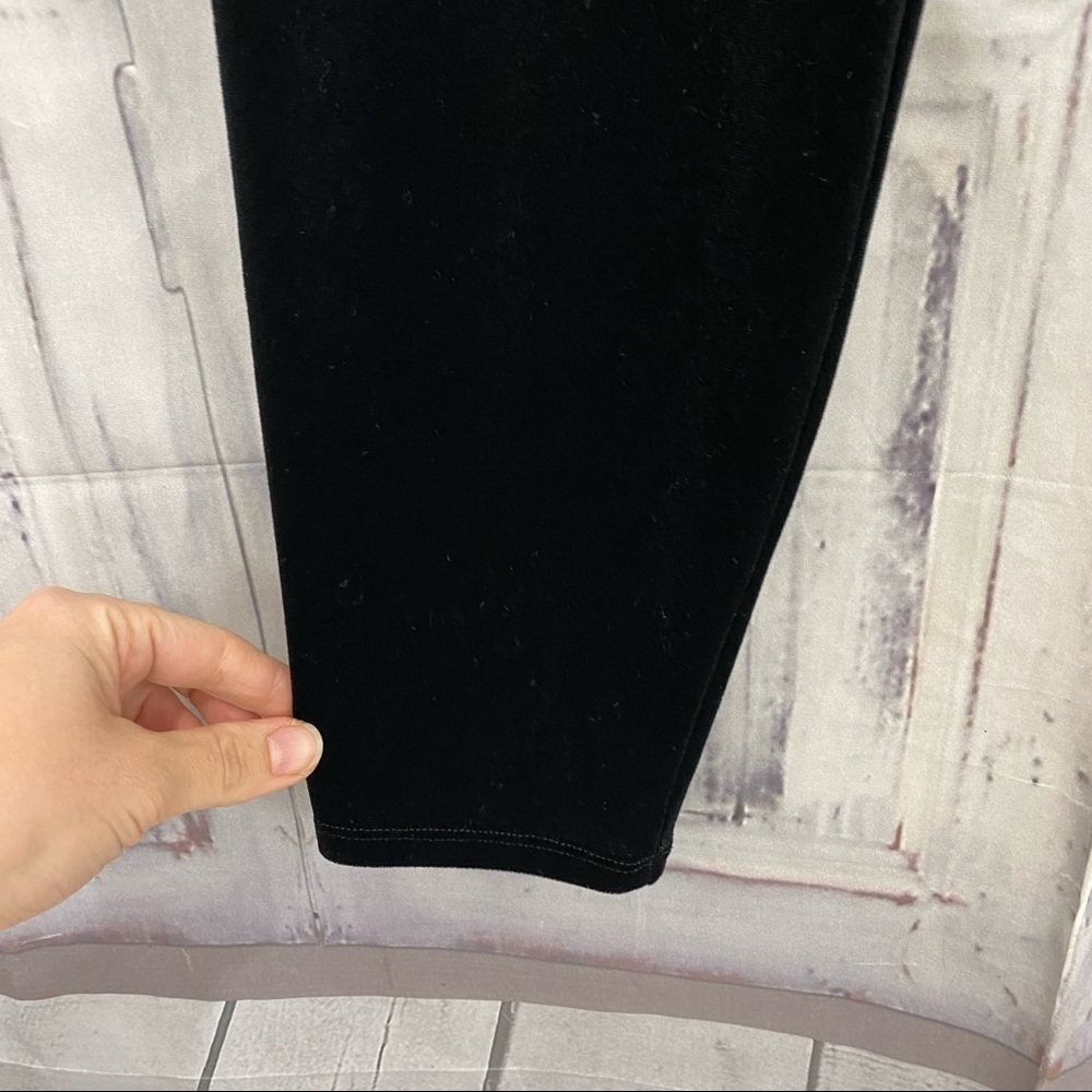 Eileen Fisher Black Velour Black Pull-On Ankle Leggings Recycled Polyester - Picture 5 of 9